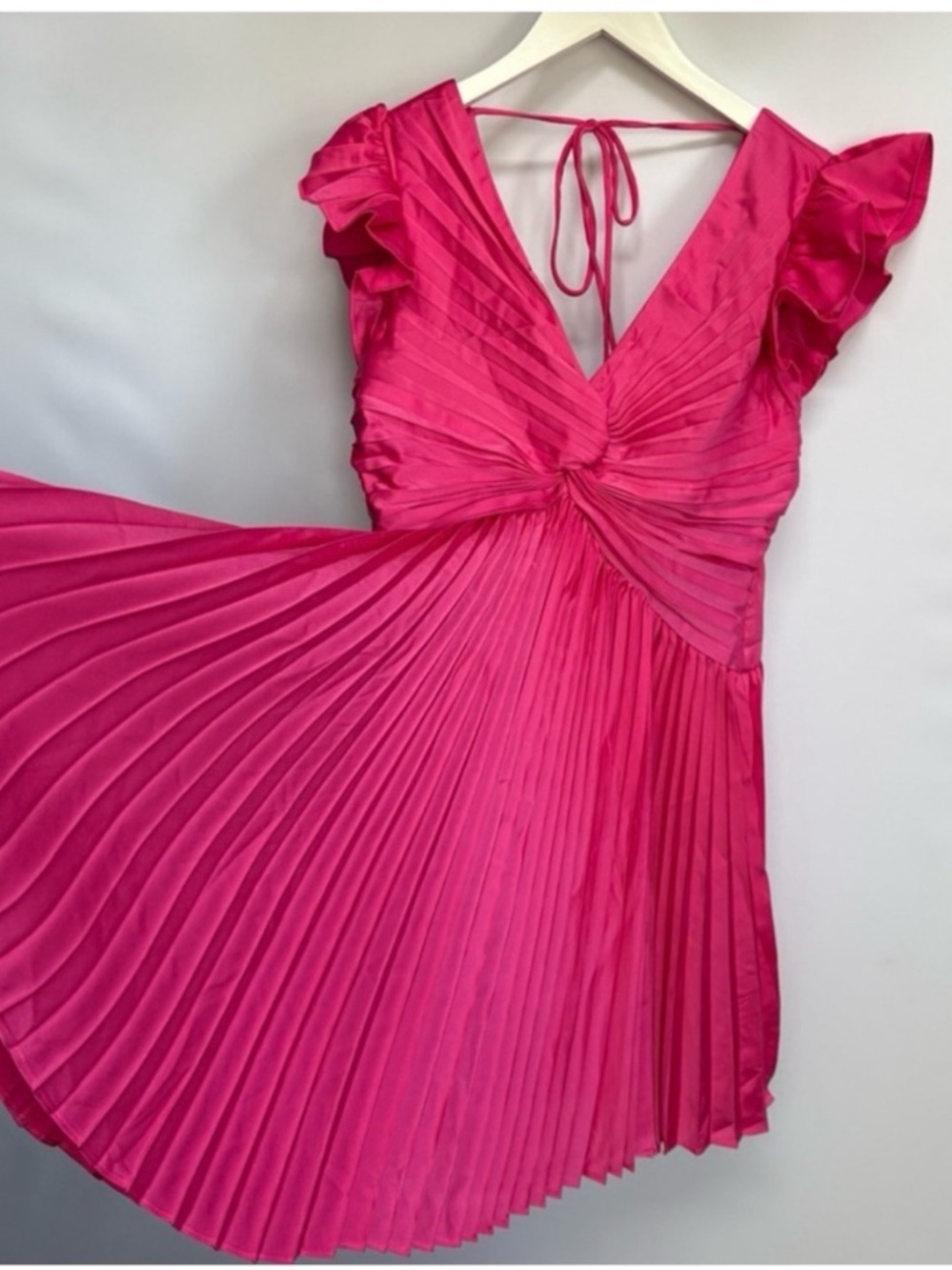 Moon River Hot Pink Pleated Twist-Front Mini Dress - Picture 3 of 5